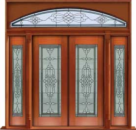 regent leadlight: double door + sidelight on left