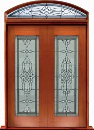 regent leadlight: double door + sidelight on left