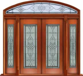 regent leadlight: double door + sidelight on left