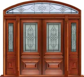 sovereign leadlight: double door + sidelight on left
